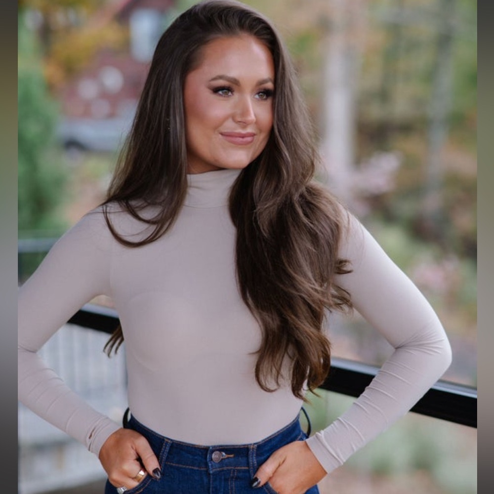 London Mock Neck Bodysuit-Sand